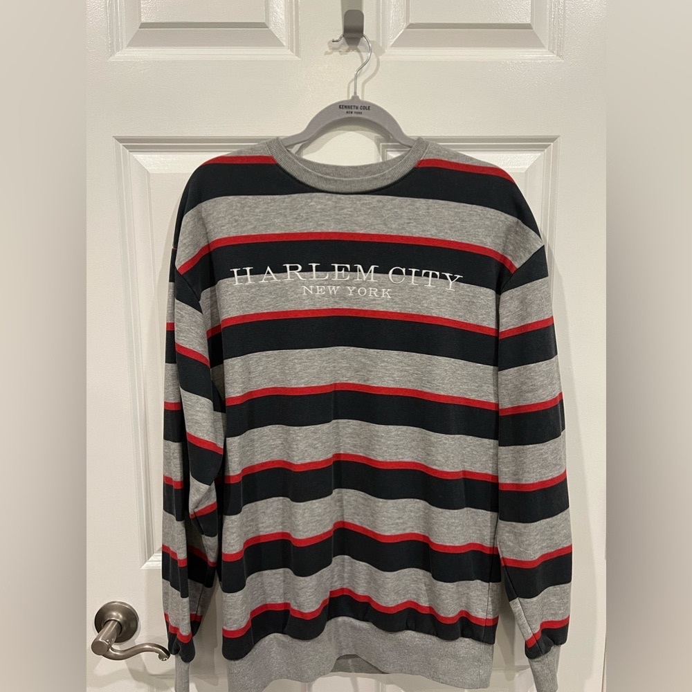 H&M Harlem City New York Sweatshirt Pullover Crewneck Men Size Medium Grey Blue